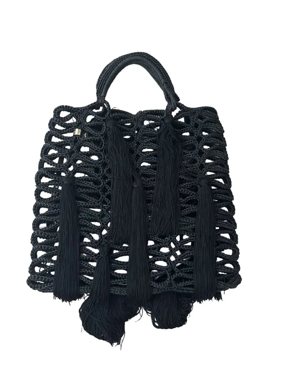 Jimmy Choo Delilah Black Macrame Fringe Tote Bag - Picture 2 of 5
